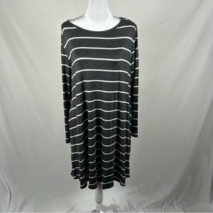Bombom Gray White Striped Long Sleeve Stretch Dress Size Large